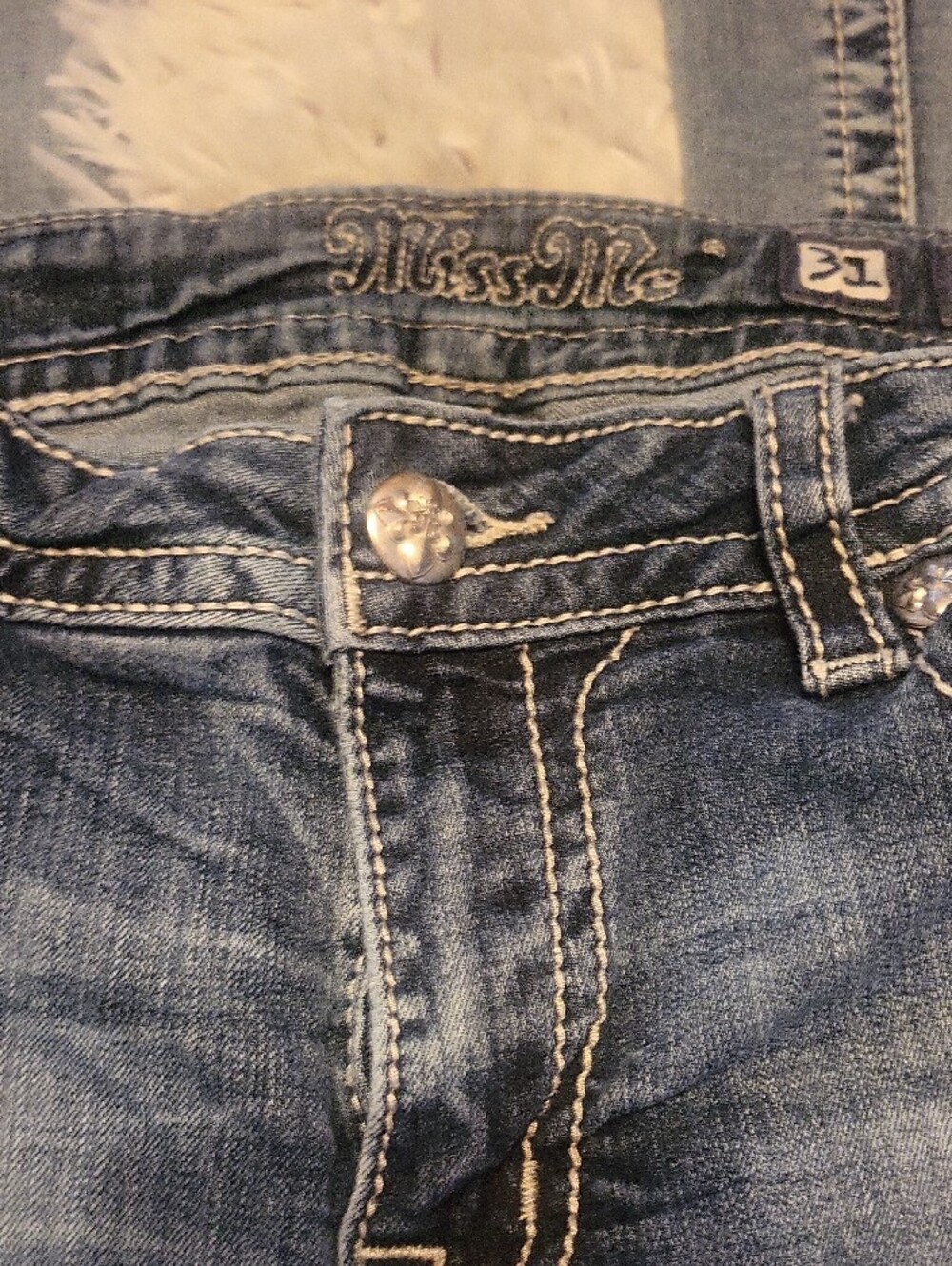 Miss Me Vintage Light Blue Bootcut Jeans with Silver Sequin Size 31 - Picture 5 of 12